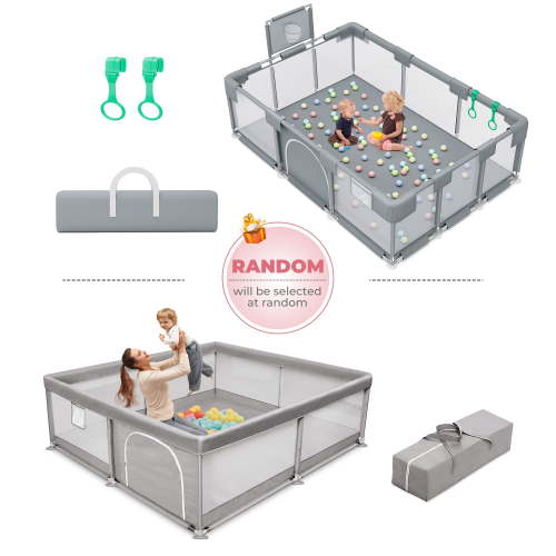 TEAYINGDE XL Baby Playpen, 71 Inch Playard with Hoop, Breathable Mesh, Indoor/Outdoor, Gray