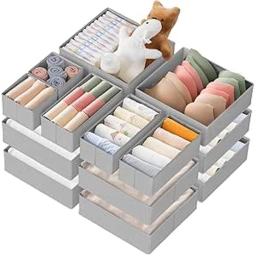 Criusia Drawer Organizer Clothes, 21 Pack Dresser Organizer for Baby Clothes, Underwear, Sock- Foldable Closet Organization and Storage Dividers Bins for Nursery, Bedroom (Grey)