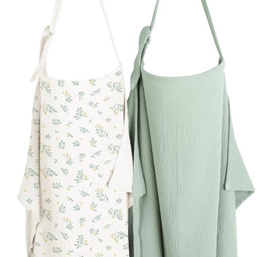 Konssy 2-Pack Muslin Nursing Cover Up for Breastfeeding Mom with Rigid Hoop