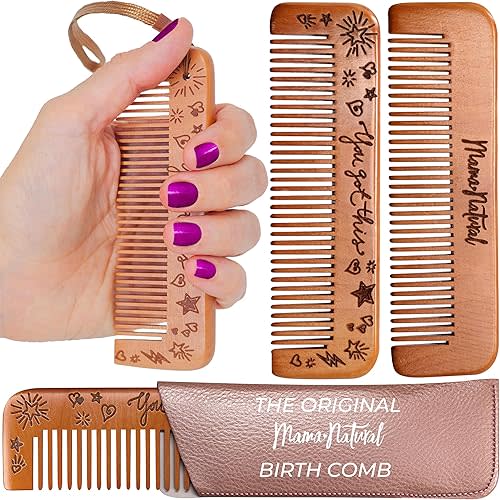 Mama Natural Wooden Labor Comb – Essential Birth & Delivery Support | Ergonomic Wood Comb for Pregnancy, Contractions & Acupressure Relief