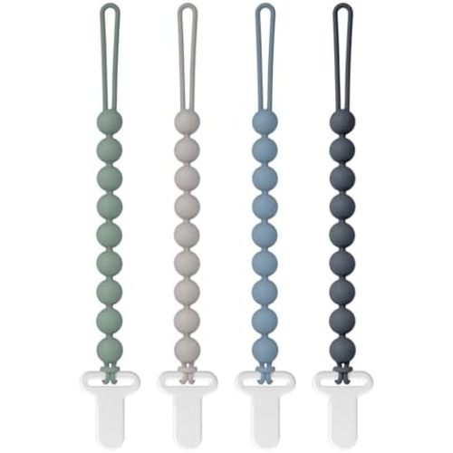 Pacifier Clips Silicone, 4-Pack Pacifier Holder Clip with Stylish Round Design, 100% Food Grade Silicone, Safe Essentials for Newborns Baby Boys and Girls