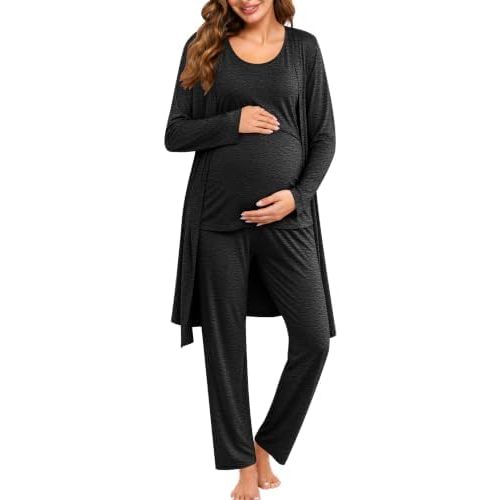 SWOMOG Maternity Nursing Robe Set 3 PCS Women Postpartum Pajamas Breastfeeding Labor Delivery Hospital Pregnancy Pjs