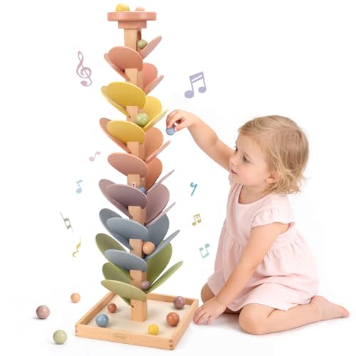 Joyreal Wooden Marble Run for Kids 3-5 4-8, Montessori Music Tree Toys | Rainbow Marble Tree Tower with Sound Leaves, Wood Ball Drop Toys, Educational Learning Christmas Birthday Gift