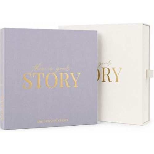 Baby Memory Book from Pregnancy to Age 5, Baby Book Keepsake & Milestone Journal for Boy or Girl, Gender Neutral Scrapbook Album with Stickers & Keepsake Box - Lavender