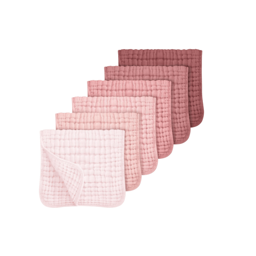 Looxii Muslin Burp Cloths Baby Girl 6 Pack - 20" x 10" - Ultra Soft & Absorbent, 6-Layer 100% Cotton for Spit Up & Drool- Gentle Baby Burping Cloth, Newborn Essentials Shower Gift Girl, Gradient Pink