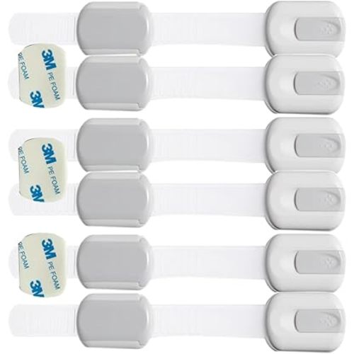 Child Proof Baby Safety Locks for Cabinet Locks Extra Adhesive No Screws for Drawers Cupboard Doors (6Pack Child Safety Cabinet Locks)