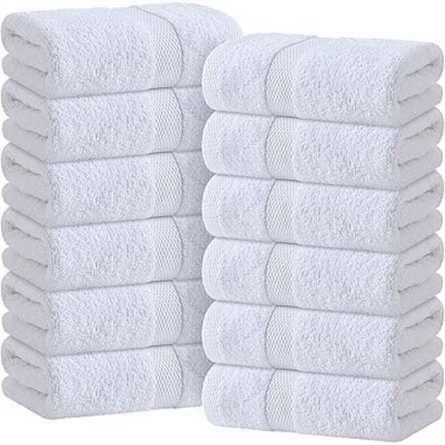 Wealuxe White Hand Towels for Bathroom [12 Pack] Cotton Hand Towel Bulk for Gym, Kitchen and Spa, 16x27 Inches Soft Highly Absorbent Quick Dry Terry Salon Towels