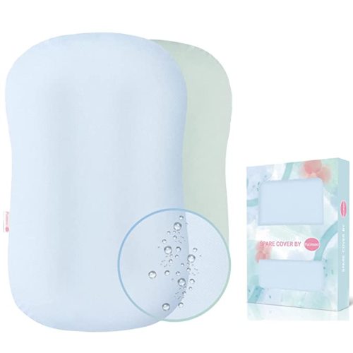 Organic Waterproof Baby Lounger Covers 2 Pack| GOTS Certified 100% Cotton| Removable Cover with Waterproof Liner | Machine Washable and Dry (Cover only)(Blue & Green)