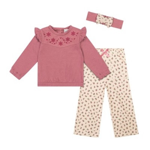 Nicole Miller Baby Girl's 3 Piece Fleece & Pants Set, Color: Deco rose, Size: 3/6m