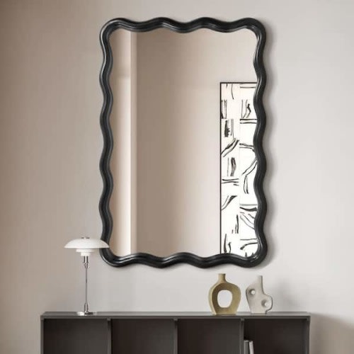 20 in. W x 30 in. H Rectangle Black Wood Framed Wavy Wall Mirror