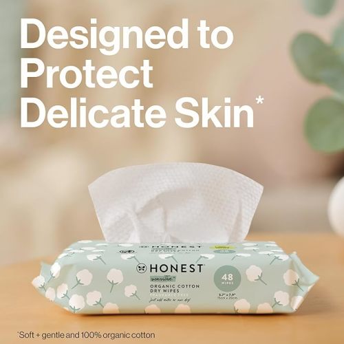 The Honest Company 100% Pure Organic Cotton Dry Wipes | Multi-Use Disposable Facial Cloth and Baby Wipe | Hypoallergenic and Gentle on Skin | 192 Count