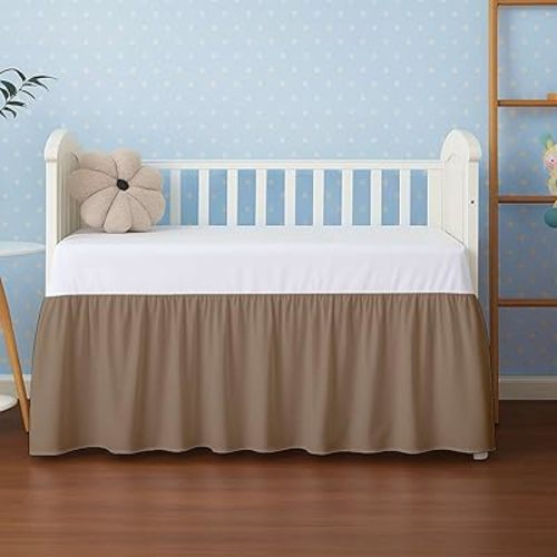 Taupe Crib Bed Skirt, Perfect for Nursery Crib for Boys & Girls with a 14" Drop and Size 28"x 52"
