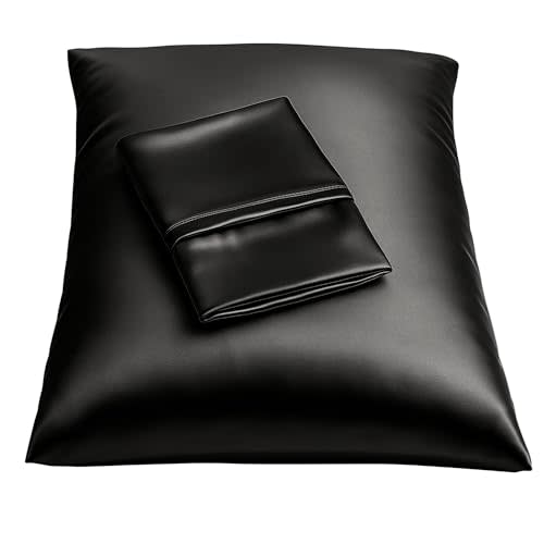 BLISSFORD Black Satin Pillowcase with Zipper for Hair and Skin Care, Feels Soft and Cool Like a Silk Pillowcase, Satin Pillow Cases 2 Pack, Slik Pillow Cover, Queen Size - 20x30