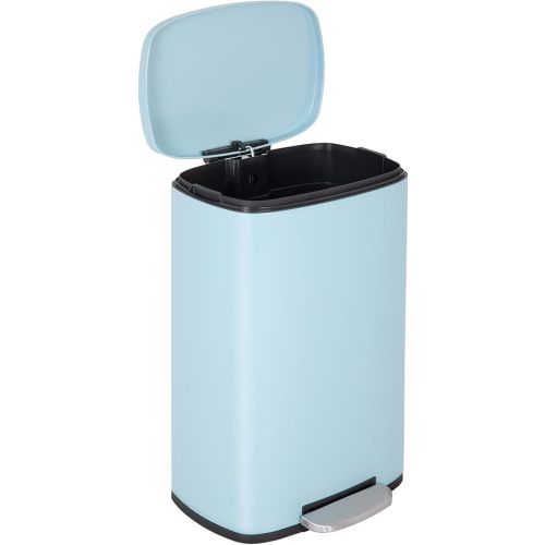 FDW | 13 Gallon Trash Can with Lid | Blue | Fingerprint-Proof | Made of Brushed Stainless Steel | Soft-Close Step Pedal | Hands-Free Use | Easy to Clean | for Kitchen, Office, Bathroom