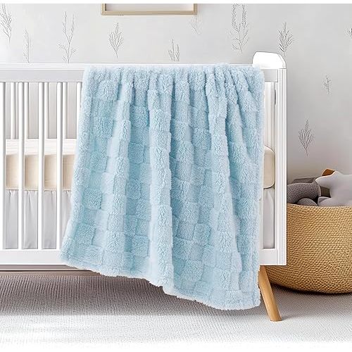 Checkered Baby Blankets Double-Sided Fleece Plush Toddler Blankets for Boys Girls, Lightweight Soft Cozy and Warm Newborn Receiving Throw for Bed, Crib, Couch, Sofa 30 x 40 Inches, Blue