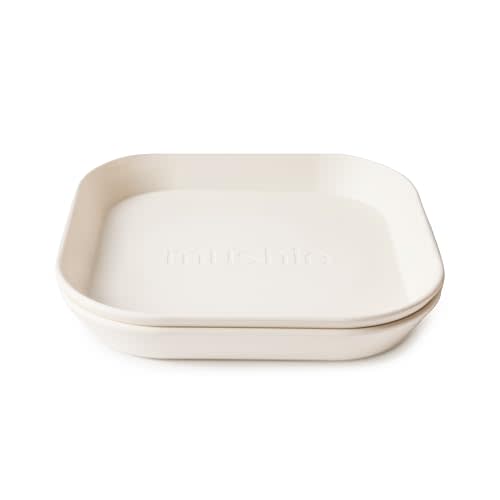 mushie Square Dinnerware Plates for Kids | Made in Denmark, Set of 2 (Ivory)