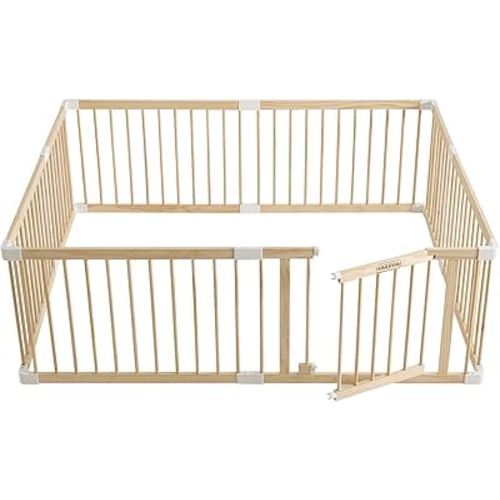 HARPPA Baby Gate Playpen for Babies and Toddlers Wooden Playpen Large Baby Fence Play Yards for Play Area (71.5x79.5x24 inches)