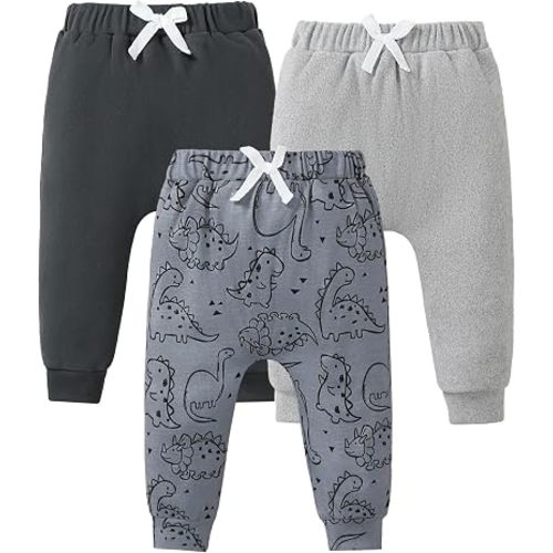 Jecson Baby Boy Pants 3-Pack Soft Toddler Joggers with Elastic Waist 3M-3T