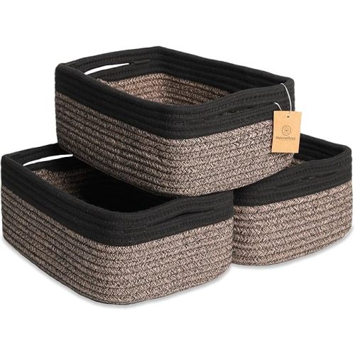 NaturalCozy 11.8"x8"x4.5” Rectangle Storage Baskets for Shelves 3 Pack | Cotton Rope Woven Small Baskets for Organizing | Small Storage Bins for Nursery, Bathroom, Closet, Shelf, Decorative, Gift