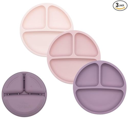 WeeSprout Silicone Divided Plates (No Lids), 100% Food Grade Silicone Plates for Toddlers & Kids, Dishwasher & Microwave Safe