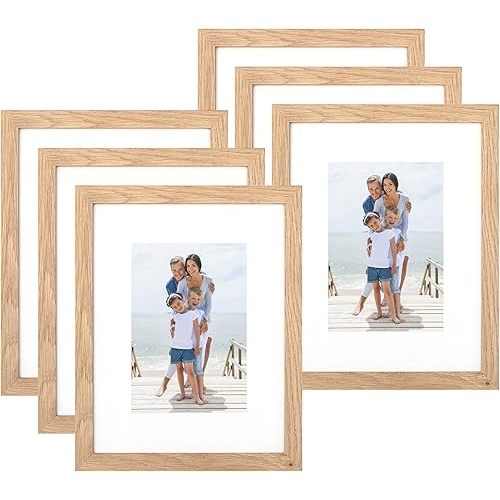 8x10 Picture Frame Set of 6, Made of Perspex Glass, Display Picture 5x7 with Mat or 8x10 without Mat, Wood Grain Photo Frame for Wall Mounting or Tabletop Display for Birthday Christmas Gifts