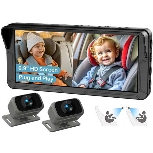 Dual Baby Car Camera for 2 Kids – 6.9” Split Screen Ultrawide HD Displ– OutfitOcean Australia