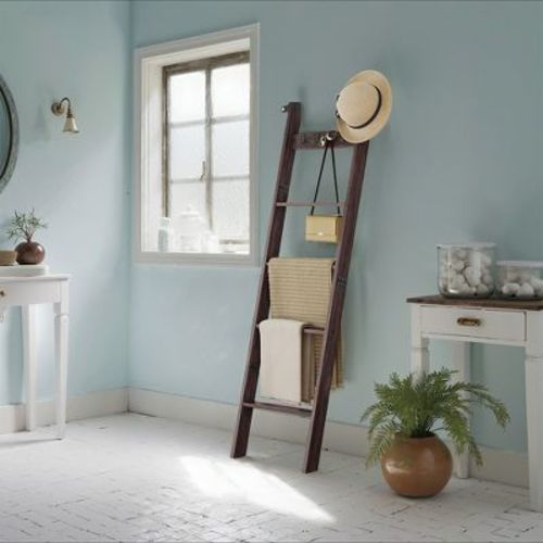 LEDREM Blanket Ladder, 5-Tier Ladder Shelf with 4 Removable Hooks, Decorative for the Living Room, Bedroom, Brown