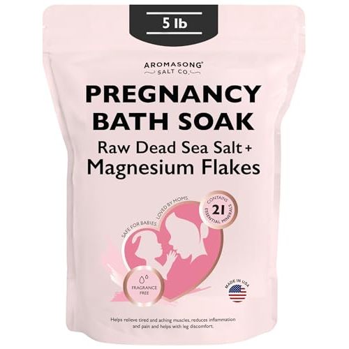 Aromasong Dead Sea Pregnancy Bath Soak 5 LB - Unscented Pure Magnesium Flakes & Minerals - Pregnancy & Postpartum Muscle Aches & Leg Discomfort - Better Absorbs Than Epsom Salt (Packaging May Vary)