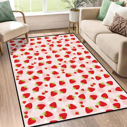 Strawberry Rug Kwaii Pink Area Rugs for Bedroom Dorm Living Room Cute Throw Rug Floor Mat Pad Doormat Carpet, 3' x 5'(90 x 160cm)