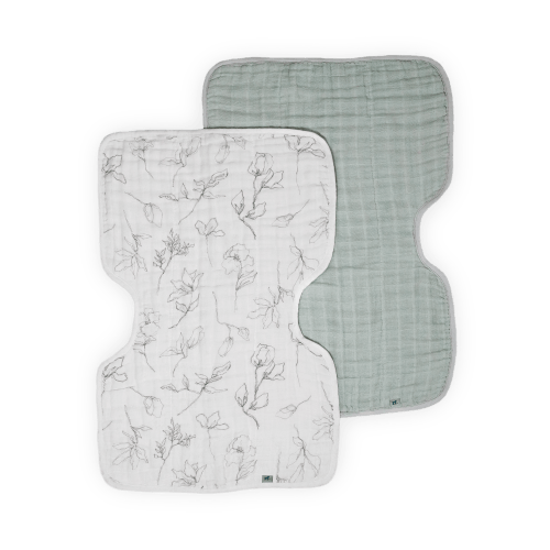 Organic Cotton Muslin Burp Cloth 2 Pack - Pencil Floral + White Sage