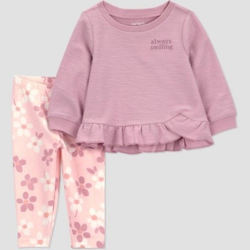 Carter's Just One You® Baby Girls' 2pc Always Smiling Sweatshirt and Floral Leggings Set - Purple 18M