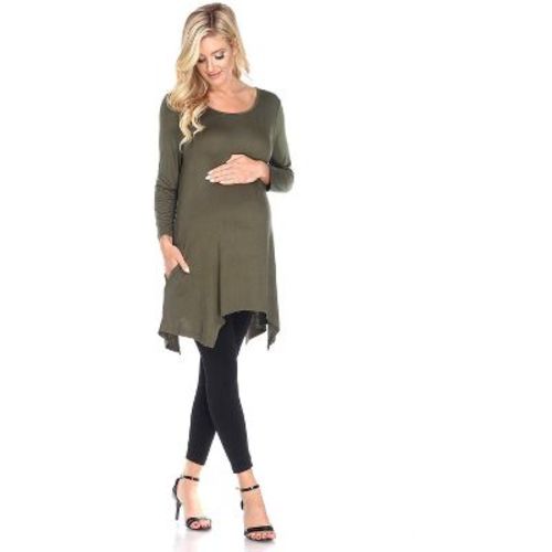 Maternity Plus 3/4 Sleeve Kayla Tunic with Pockets Green 3X - White Mark