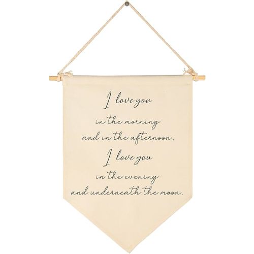 Canvas Banner Flag Sign Pennant Poster Wall Decor Gift for Baby Boy Girl Kids Nursery Baby Room Above Crib Playroom Reading Room Door-I Love You In The Morning-Baby,Shower,Birthday Christmas Gift