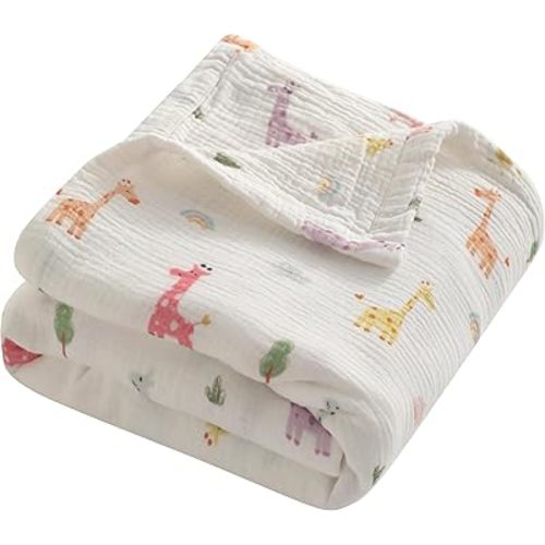 NTBAY Muslin Baby Swaddle Blanket, 2-Layer, 30x40 Lightweight Receiving Blanket for Newborns and Infants, Crib Stroller Travel Use, Cartoon Giraffe