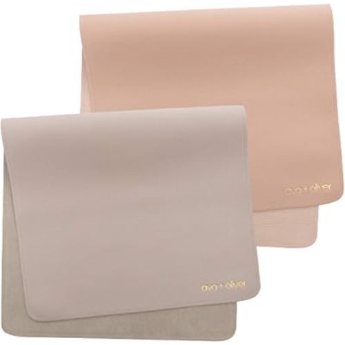 Vegan Leather Baby Changing Mat 16x30in, Wipeable, Foldable, Pink/Grey