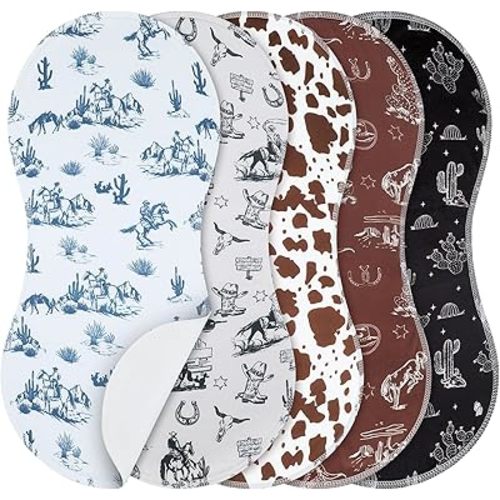 5 Pack Vintage Western Baby Burp Cloths Soft Absorbent Burping Rags for Newborns 19"x9" Spit up Cloths for Boy Girl Newborn Baby Shower Registry Gifts Set Nursery Decor