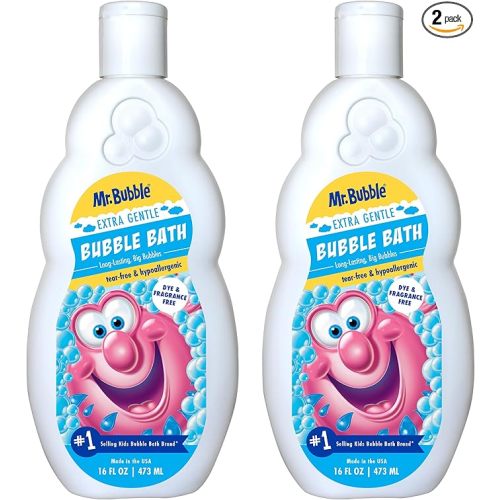 Mr. Bubble Extra Gentle Bubble Bath - Hypoallergenic, Tear Free Bubble Bath Solution Perfect for Sensitive Skin (Pack of 2 Bottles, 16 fl oz Each)