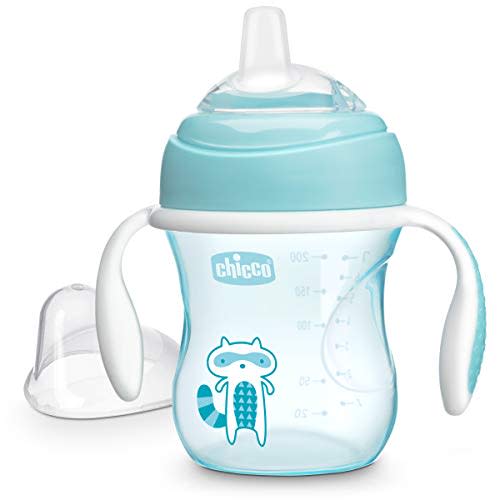 Chicco Transition Sippy Cup with Silicone Spout and Spill-Free Lid 7oz.| Calibration Markings | Removable Handles | Top-Rack Dishwasher Safe | Easy to Hold with Ergonomic Indents |Blue| 4+ Months
