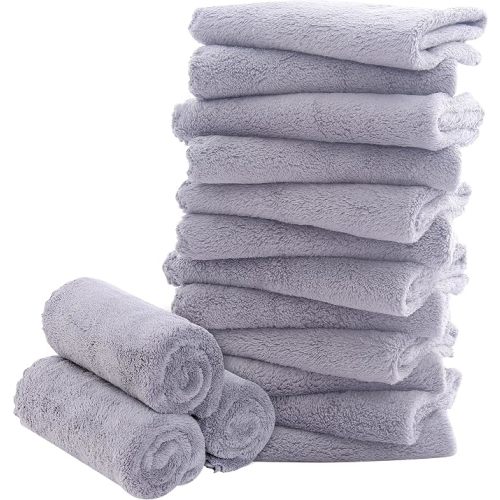 16 Pack Baby Washcloths - Luxury Coral Fleece - Extra Absorbent and Soft Wash Clothes for Newborn, Infants and Toddlers - Suitable for Sensitive Skin and New Born - Baby Shower - Light Grey,10x10 Inch