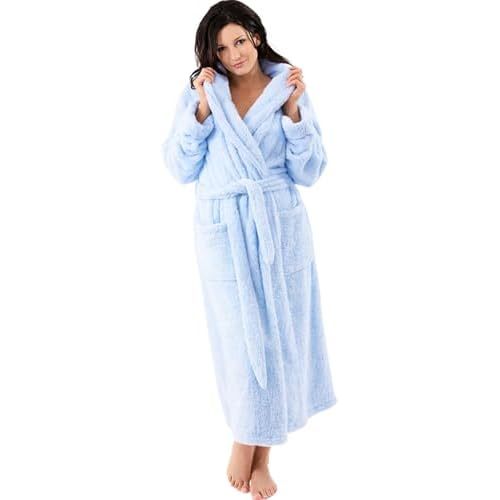 Alexander Del Rossa Womens Fluffy, Fuzzy Robe for Women,Women's Long Hooded Robes, Plus Size