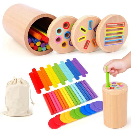 Montessori Toys for 2 3 4 Years Old Kids, 3 in 1 Educational Sensory Color Sorting Toys for Toddlers 1-3, Fine Motor Skills Preschool Learning Activities Age 2 3 4 Year Old Girls Boys Birthday Gifts
