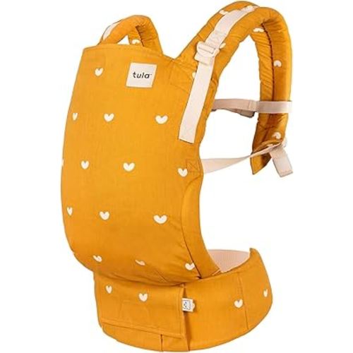 Baby Tula Cotton Free-to-Grow Baby Carrier - Adjustable, Comfortable, Newborn to Toddler Carrier - Ergonomic Fit for 7lbs to 45lbs - Back & Front Carry Options - Play (Yellow/Hearts)