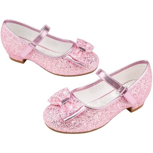 Stelle Girls Dress Shoes Glitter Princess Shoe Flower Mary Jane Low Heels Party Wedding Prom Footwear for Toddler Kids