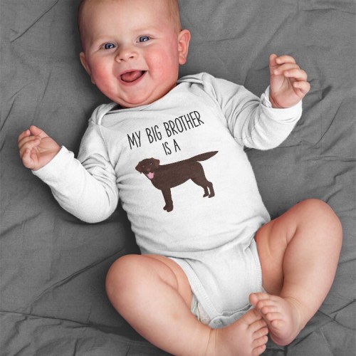 My Big Brother / Sister is a Labrador Retriever Long Sleeve Baby Bodysuit, Chocolate Lab Baby Boy Baby Girl Clothes, Romper Baby Shower Gift