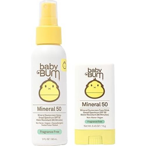 Sun Bum Baby Bum SPF 50 Sunscreen Spray & Face Stick | Mineral Uva/Uvb Face & Body Protection for Sensitive Skin | Fragrance Free | Travel Size