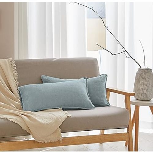 Simple&Opulence 100% Linen Lumbar Pillow Cover 12 x 20 Inches Set of 2 Rectangular Decorative Throw Cushion Cover for Couch Sofa Bed Living Room Office Soft Breathable Farmhouse - Dusty Blue
