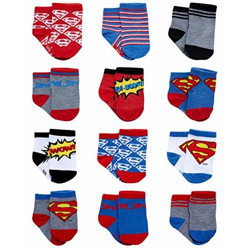 DC Comics Baby Boys’ and Girls’ Socks - 12 Pack Batman, Wonder Woman, Superman, Justice League, Super Girl Socks (0-24M)