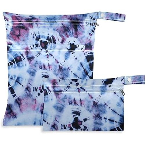 visesunny Tie Dye Pattern 2Pcs Wet Bag with Zippered Pockets Washable Reusable Roomy Diaper Bag for Travel,Beach,Daycare,Stroller,Diapers,Dirty Gym Clothes,Wet Swimsuits,Toiletries