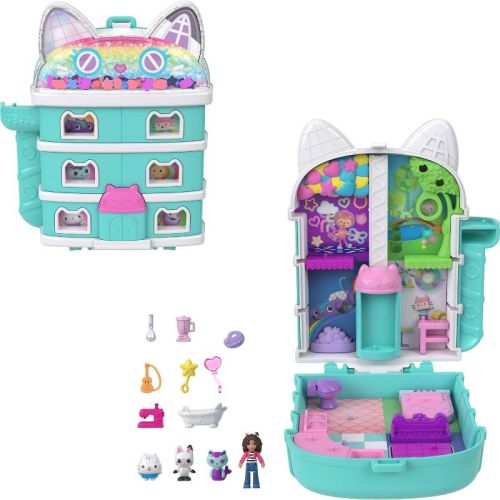 Polly Pocket Micro Dolls and Playset, Gabby’s Dollhouse Compact with 9 Accessories & Pet Cat Friends