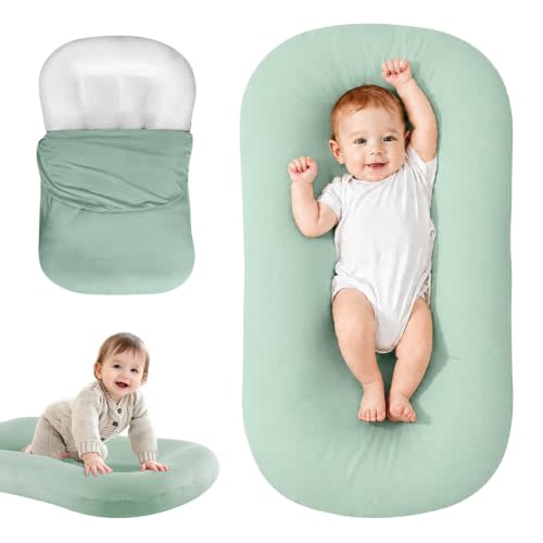 Infant Support Cushion for Newborn, Portable Tummy Time Mat | With Removable Green Cover, Soft Breathable, Lightweight for Home and Travel, Supervised Use Only, Baby Essentials Gift